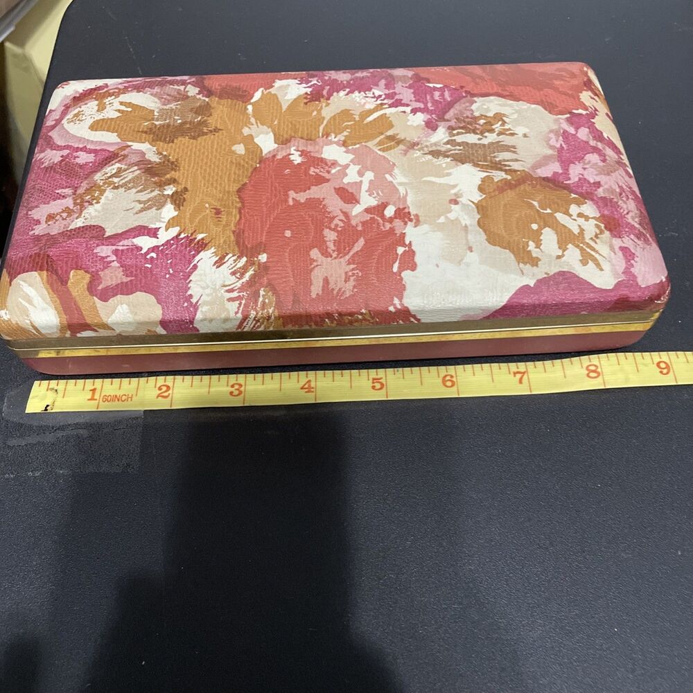 Vintage Pink Flower Watercolor Jewelry Box (Velvet & Satin  Lined) 8.5” x 4.5"
